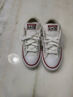 Converse Kids White Canvas Sneakers with Red Trim